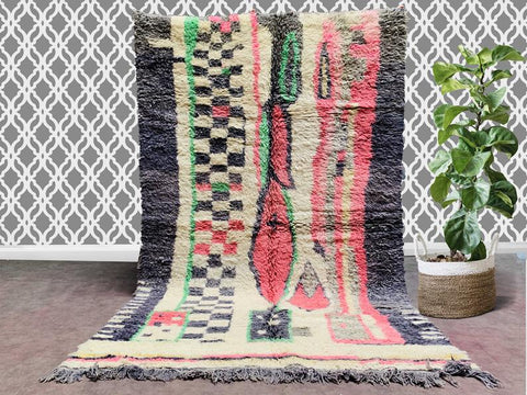 Boujad Vintage Moroccan Rug 5x8 - Vintage Moroccan Boujad Rug, Wool Boujad Carpet. handmade rug , Tapis Boujad.