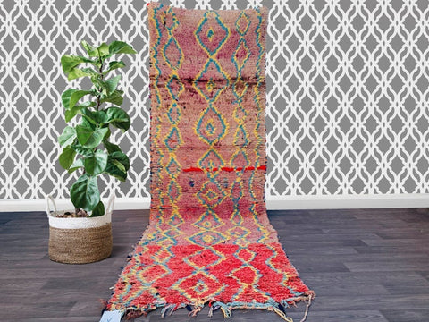 Gorgeous Hallway Rug 3x10ft ,Hallway Moroccan rug, Moroccan Boujad runner Rug ,Vintage bound runner, Long Handmade Berber Rug