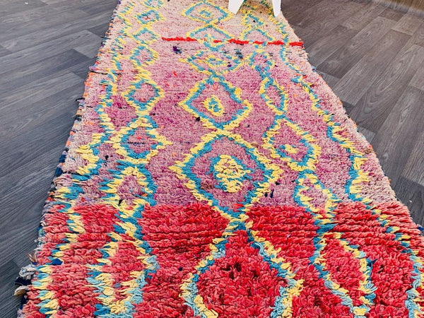 Gorgeous Hallway Rug 3x10ft ,Hallway Moroccan rug, Moroccan Boujad runner Rug ,Vintage bound runner, Long Handmade Berber Rug