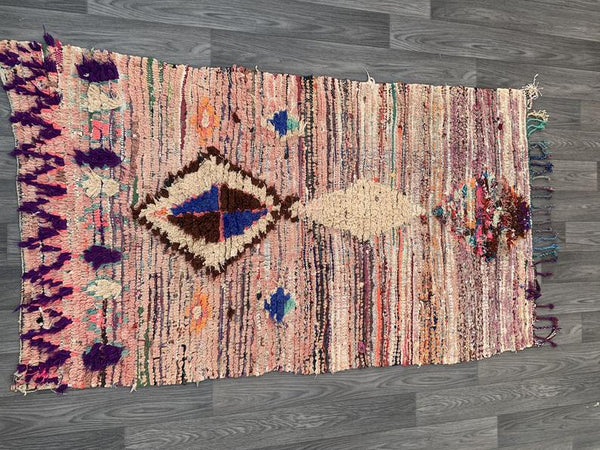 Boucherouite Moroccan rug 3x6, StunningMoroccan Rug, Handknotted Berber rag rug, handmade carpet