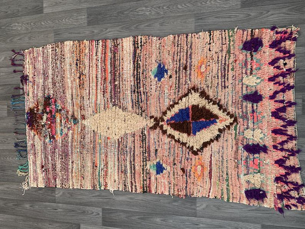 Boucherouite Moroccan rug 3x6, StunningMoroccan Rug, Handknotted Berber rag rug, handmade carpet