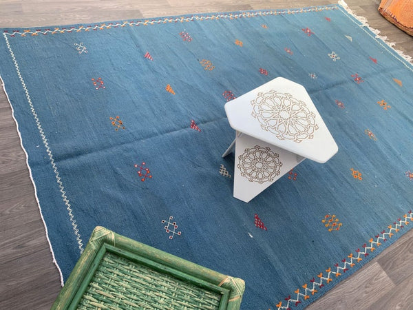 Blue Authentic Moroccan rug 6x10, Kilim wool rug , kilim vintage rug,100% WOOL , Moroccan carpet hanbell moroccan Berber rugs.