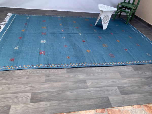 Blue Authentic Moroccan rug 6x10, Kilim wool rug , kilim vintage rug,100% WOOL , Moroccan carpet hanbell moroccan Berber rugs.