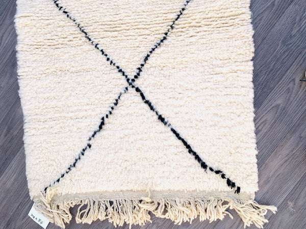 Moroccan runner rug 3x10ft , Beni Ourain Hallway rug, Long white & Black Beni Ourain runner rug, Wool Vintage Rug,