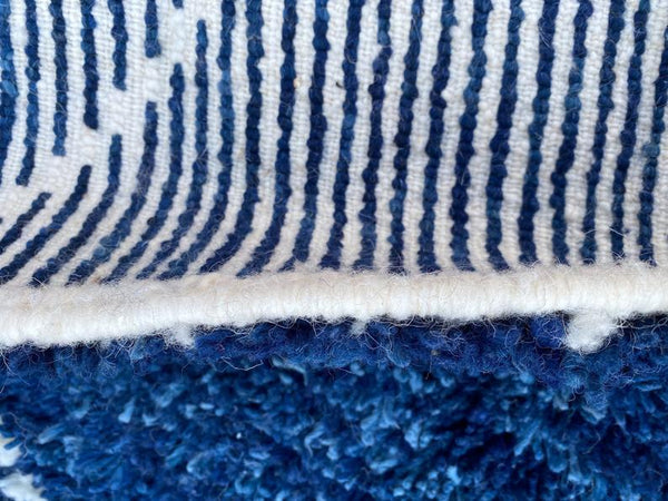 Moroccan Blue and white wool rug 5x8ft , beni ourain rug, Hand-knotted rug, Moroccan Blue rug, Solid rug, berber rug,