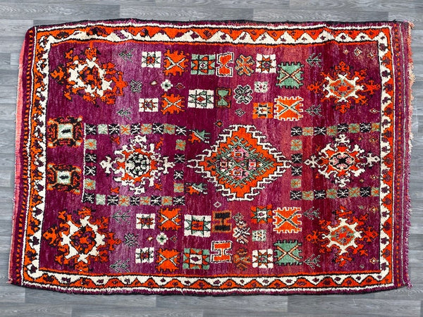 Moroccan rug, 7x10 ft , Handmade Old Moroccan Rug ,wool rug, Berber tribal rug, Antique Boujaad rug, Azilal rug, Hand knotted rug.