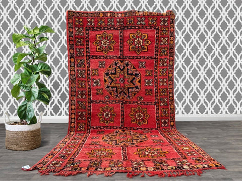 Moroccan Vintage Rugs 6x12 ft, Handmade Beni Ourain carpet, red Moroccan rug, vintage wool rug,Berber red rug, moroccan area rug,tribal rug.