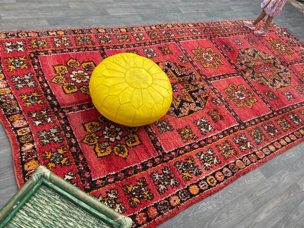 Moroccan Vintage Rugs 6x12 ft, Handmade Beni Ourain carpet, red Moroccan rug, vintage wool rug,Berber red rug, moroccan area rug,tribal rug.