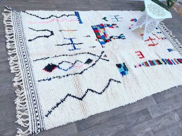 Vintage Moroccan rug , Hand-knotted rug, All Wool rug, Beni ourain rug, Moroccan berber rug, Beni ourain rug ,Azilal rug,unique carpet