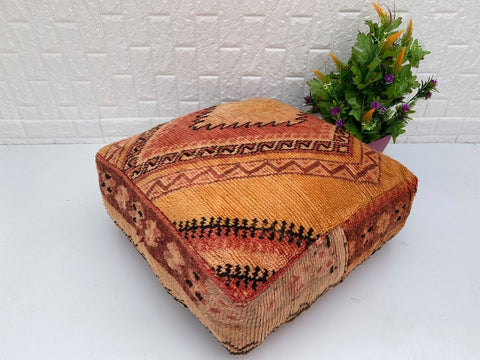 Pouf Moroccan 100% wool- Handmade Moroccan Pouf in Genuine Wool - Sold Upholstered - Floor Cushion, Ottoman, Footrest