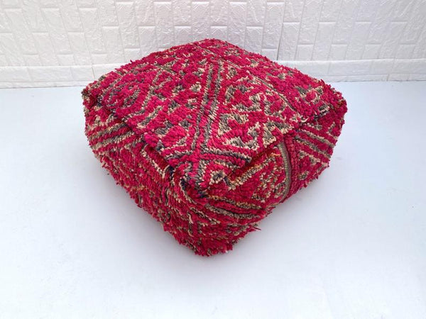 Pink Moroccan Floor Cushion- Home Decor Square Design Boujaad -Footstool Pouf -Wool Handmade Pillow- Home Chair- Floor Cushion Pouf