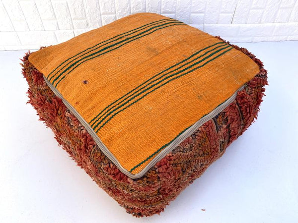 Square Moroccan Boujaad Pouf -Vintage Moroccan Pouf - Moroccan Floor Pouf - Moroccan Floor Cushion - Kilim Pouf -Pouf Cover