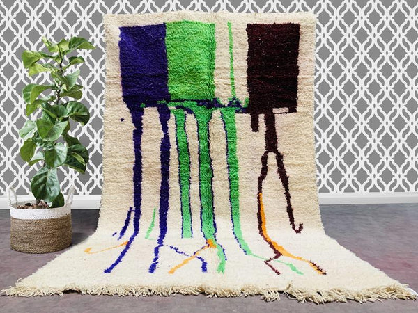 Moroccan Vintage Handmade Rug 5x8, boujaad Rug, Moroccan Berber Carpet, Boujaad Wool Medium Rug.