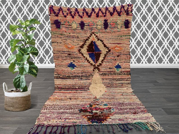 Boucherouite Moroccan rug 3x6, StunningMoroccan Rug, Handknotted Berber rag rug, handmade carpet