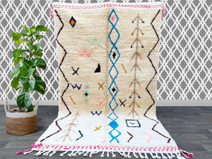Moroccan rug 5 x 8 ft, Antique azilal rug, , Vintage Berber, Moroccan Rag rug, Beni ourain rug, Woven rug, Vintage area rug ,Kilim wool rug