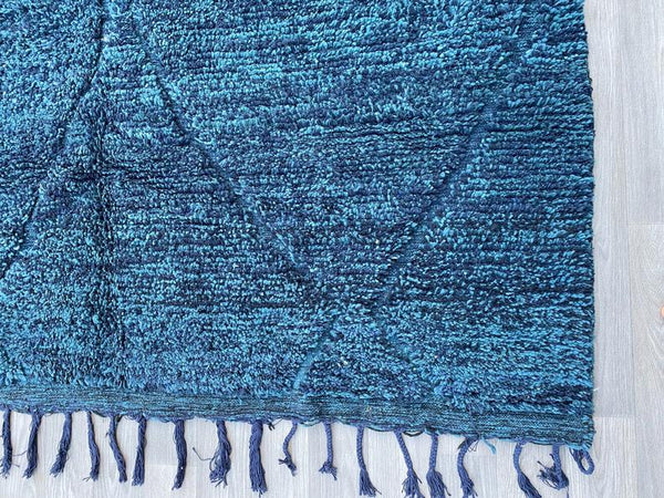 Vintage Blue Beni Ourain Rug 5x7ft -Moroccan Berber Hand-Knotted Moroccan wool rug - berber carpet -