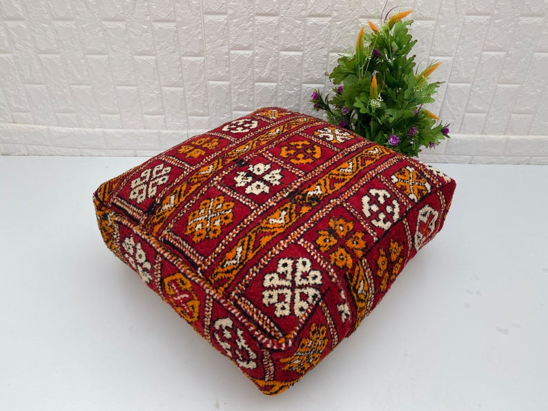 Square Moroccan floor pillow, Handwoven woolen pillowcase, home decoration, comfortable pillow, unstuffed pouf,Square Boujaad floor pillow