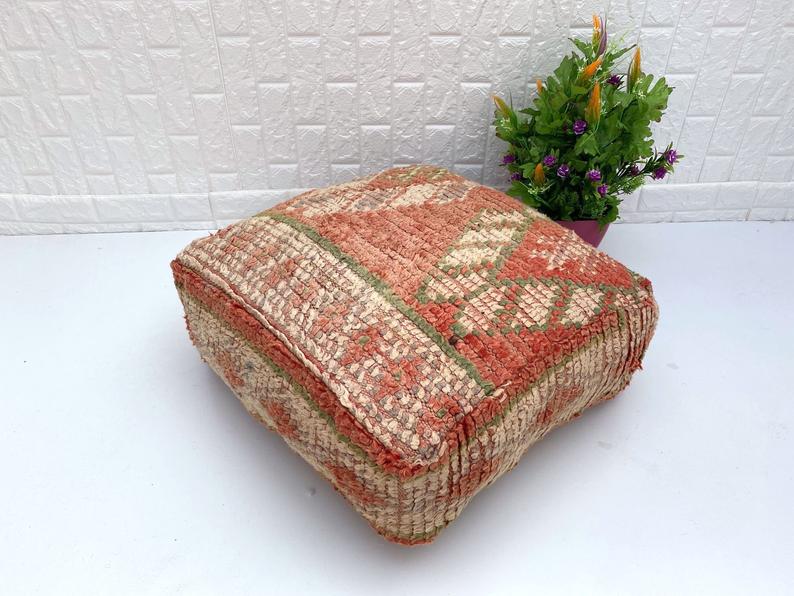 Moroccan Floor Cushion- Home Decor Square Design Boujaad -Footstool Pouf -Wool Handmade Pillow- Home Chair- Floor Cushion Pouf